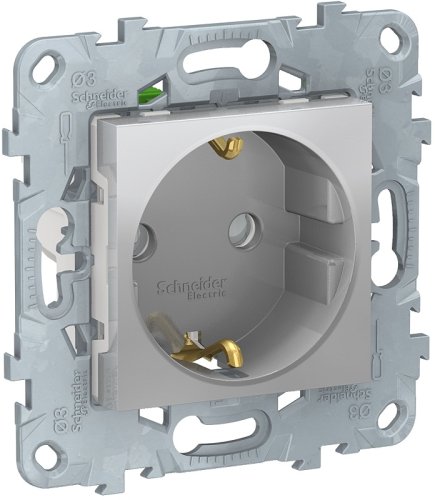 Розетка с заземлением без рамки Schneider Electric Unica New 1-м. шторки алюминий фото Розетка с заземлением без рамки Schneider Electric Unica New 1-м. шторки алюминий картинка